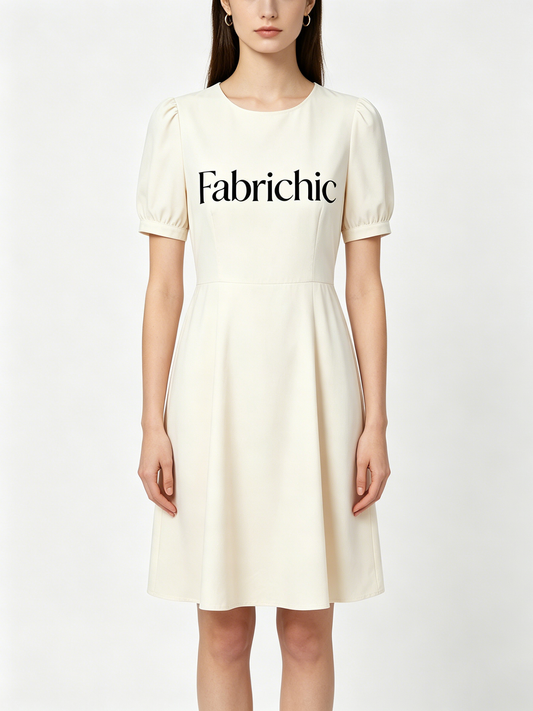 【Fabrichic Cream White Puff Sleeve Dress】—— Elegant & Timeless Wardrobe Staple