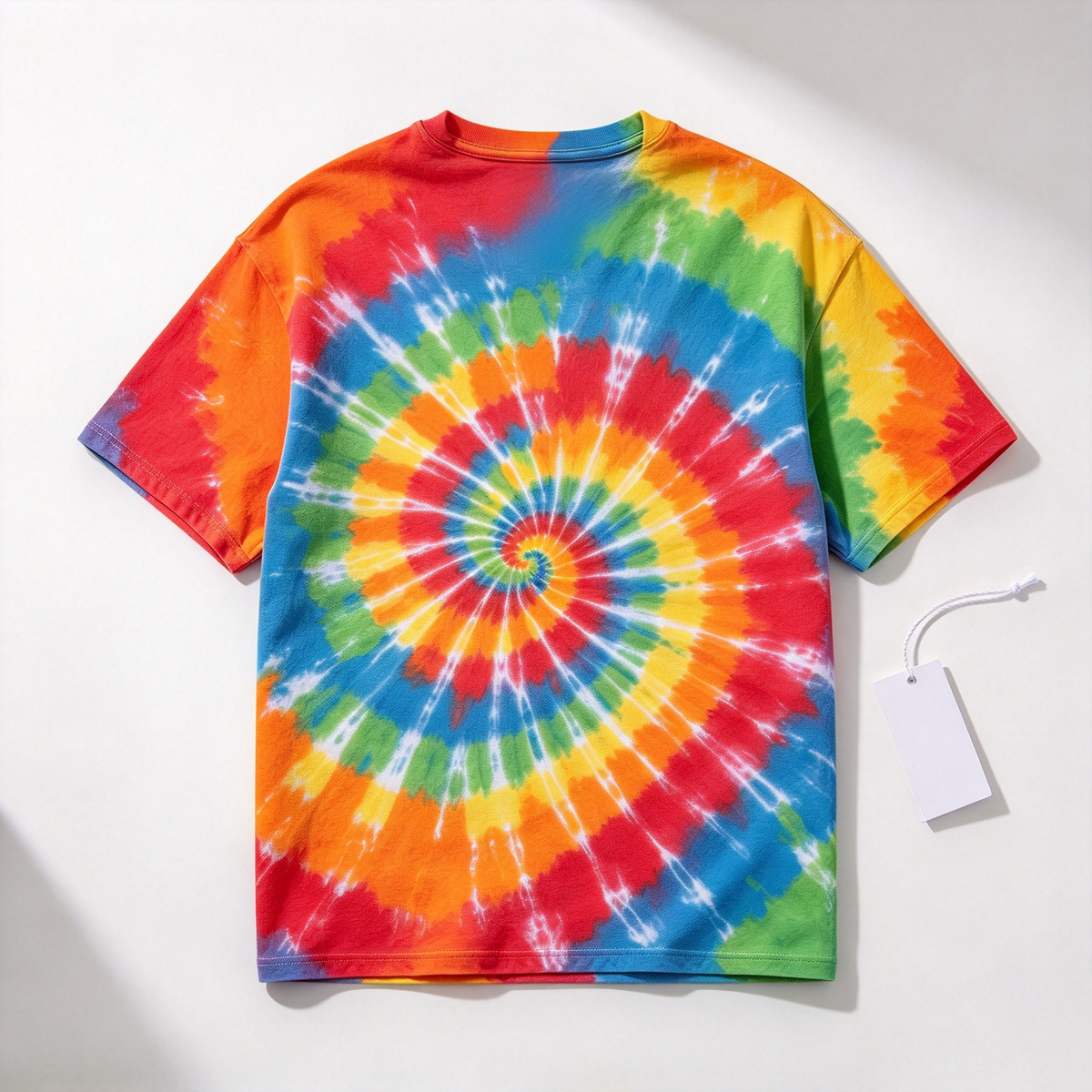 Foveart Tie-Dye Short Sleeve T-Shirt, Rainbow Spiral Pattern Crew Neck Casual Tee for Men Women