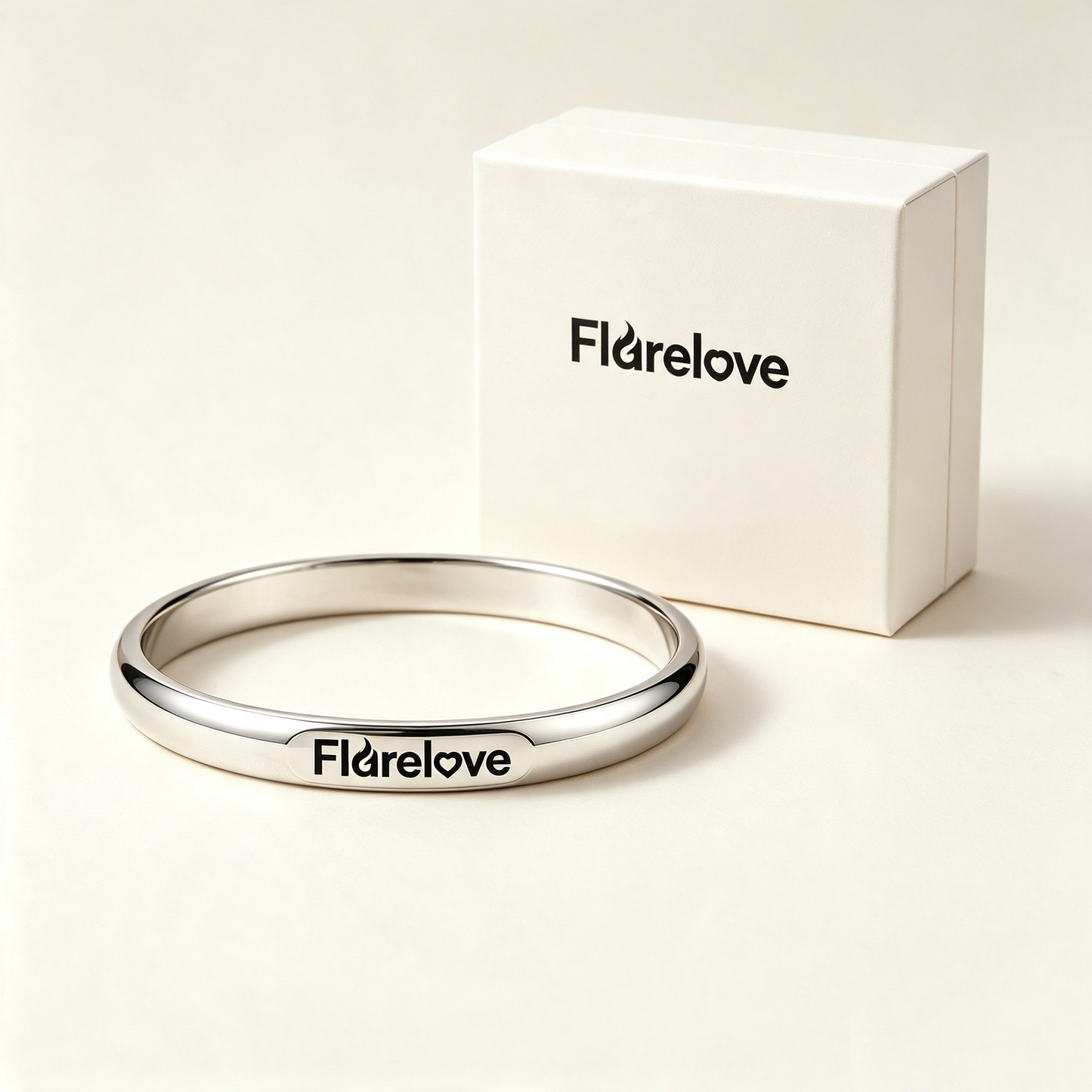 Flarelove Polished Silver Bangle Bracelet for Women, Shiny Stainless Steel Round Cuff Bracelet, Minimal Stackable Daily Jewelry Gift for Her