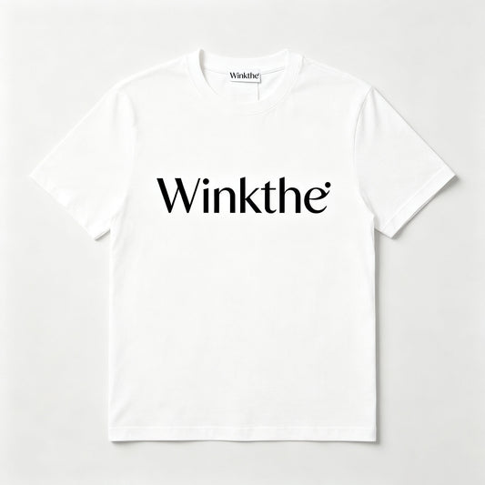 Winkthe Minimal Classic Crew Neck Short Sleeve Tee, Premium Soft Cotton Basic Casual Everyday Top for Men Neutral Fit Simple Letter Graphic White T-Shirt