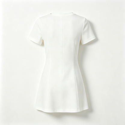 Wesunny Women's Solid White Short Sleeve Mini Dress, Crew Neck Slim Fit A-Line Casual Dress, Soft Stretchy Summer Dress for Daily Dating Party