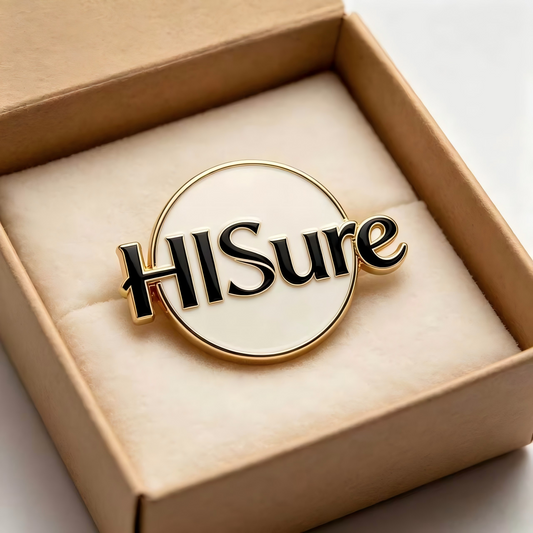 HISure Brand Logo Brooch, Luxury Enamel Gold-Plated Pin, Elegant Accessory for Suits, Coats, and Gifts