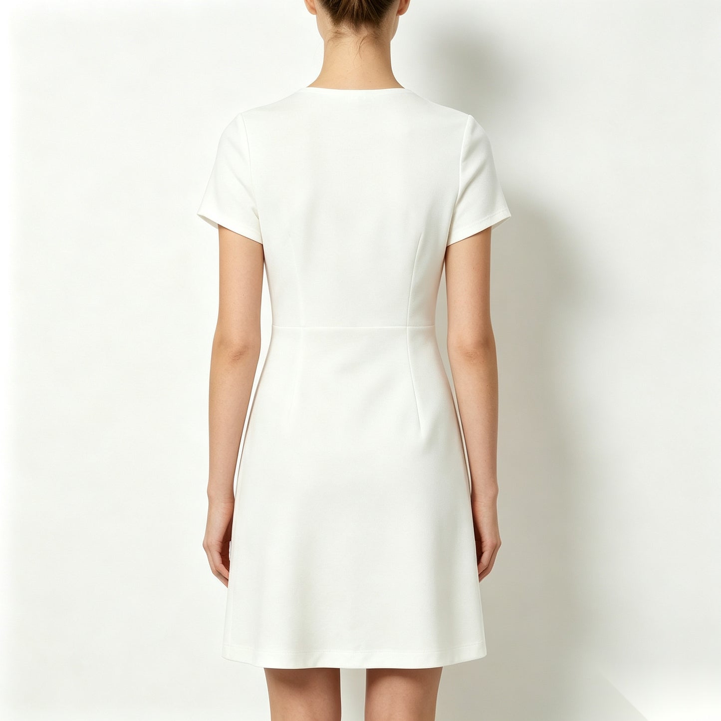 Fiaryflow Women's Short Sleeve Crew Neck Mini Dress, Elegant Slim Fit A-Line Casual Office Dress, Soft Smooth Fabric Versatile White Short Dress for Daily Work Party