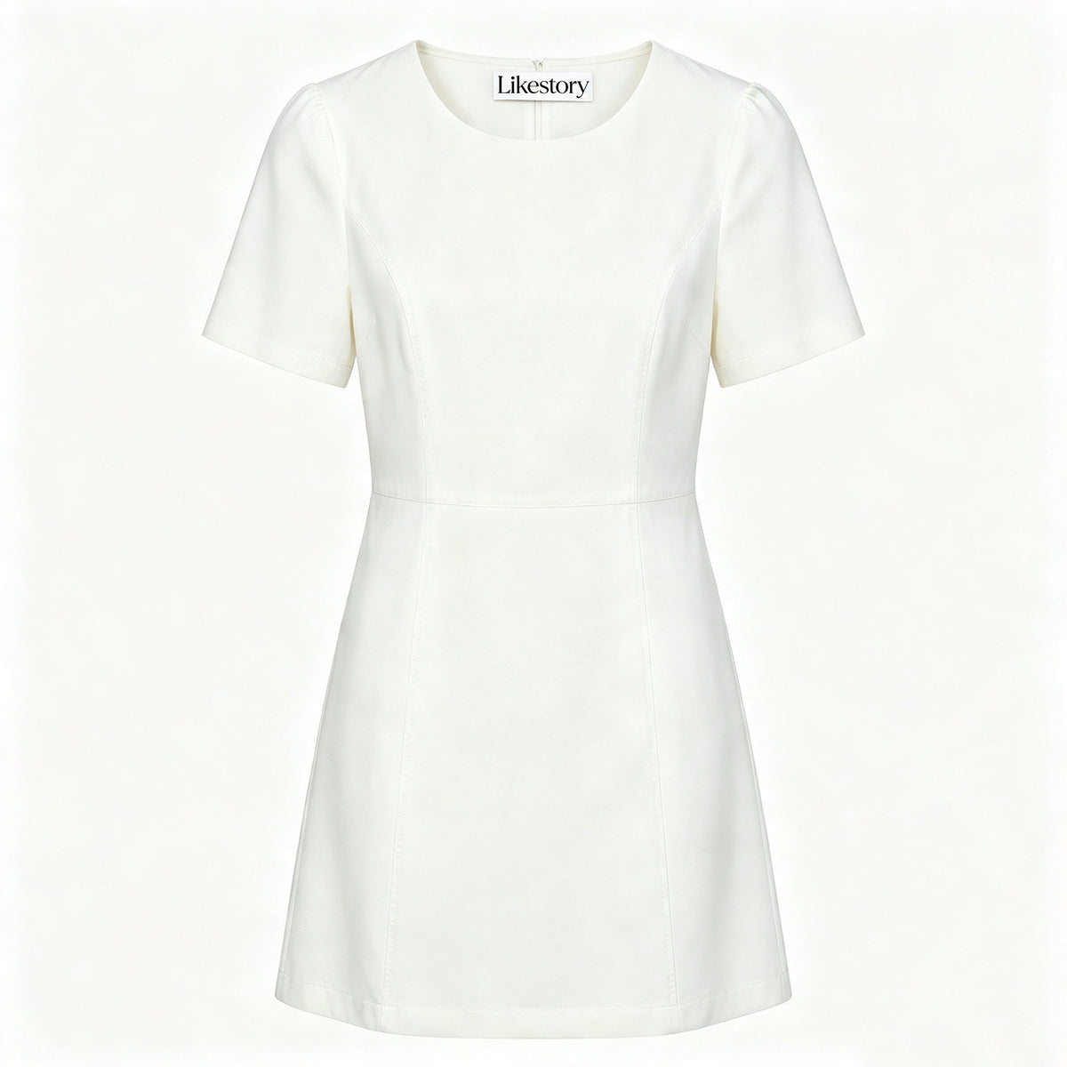 Likestory Women's Short‑Sleeve Round Neck Mini Dress, Casual A‑Line Slim Fit Short Dress for Daily Work Party