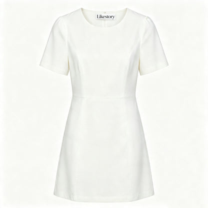 Likestory Women's Short‑Sleeve Round Neck Mini Dress, Casual A‑Line Slim Fit Short Dress for Daily Work Party