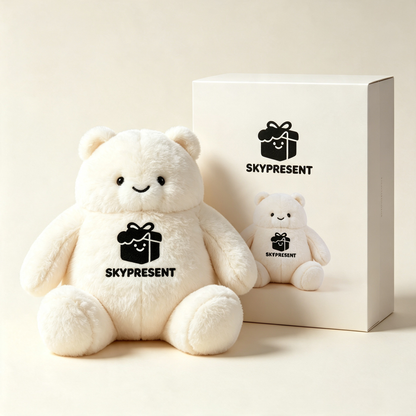 SKYPRESENT Cute Cream White Chubby Bear Plush Toy, Soft Fluffy Stuffed Animal Pillow Gift for Girlfriend Kids Birthday