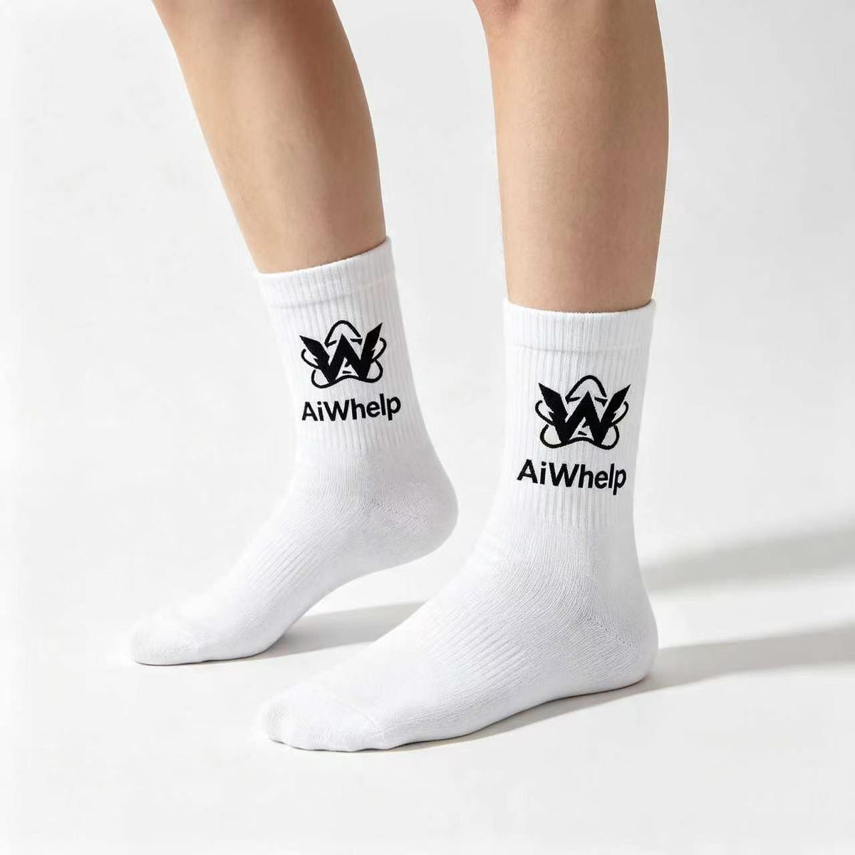 W AiWhelp White Crew Socks 5‑Pack Classic Casual Mid‑Calf Socks Stylish Graphic Daily Sports Socks Unisex for Men Women Teenagers