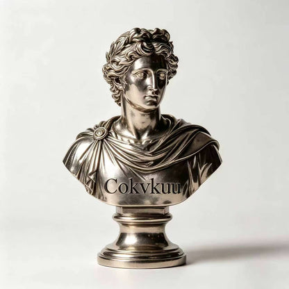 Cokvkuu Classical Greek Bust Statue, Silver Metal Apollo Sculpture, 7.9 Inch Resin & Metal Decorative Figurine for Home Office Living Room, Modern Art Decor for Shelf Tabletop Display, Unique Gift for Art Lovers