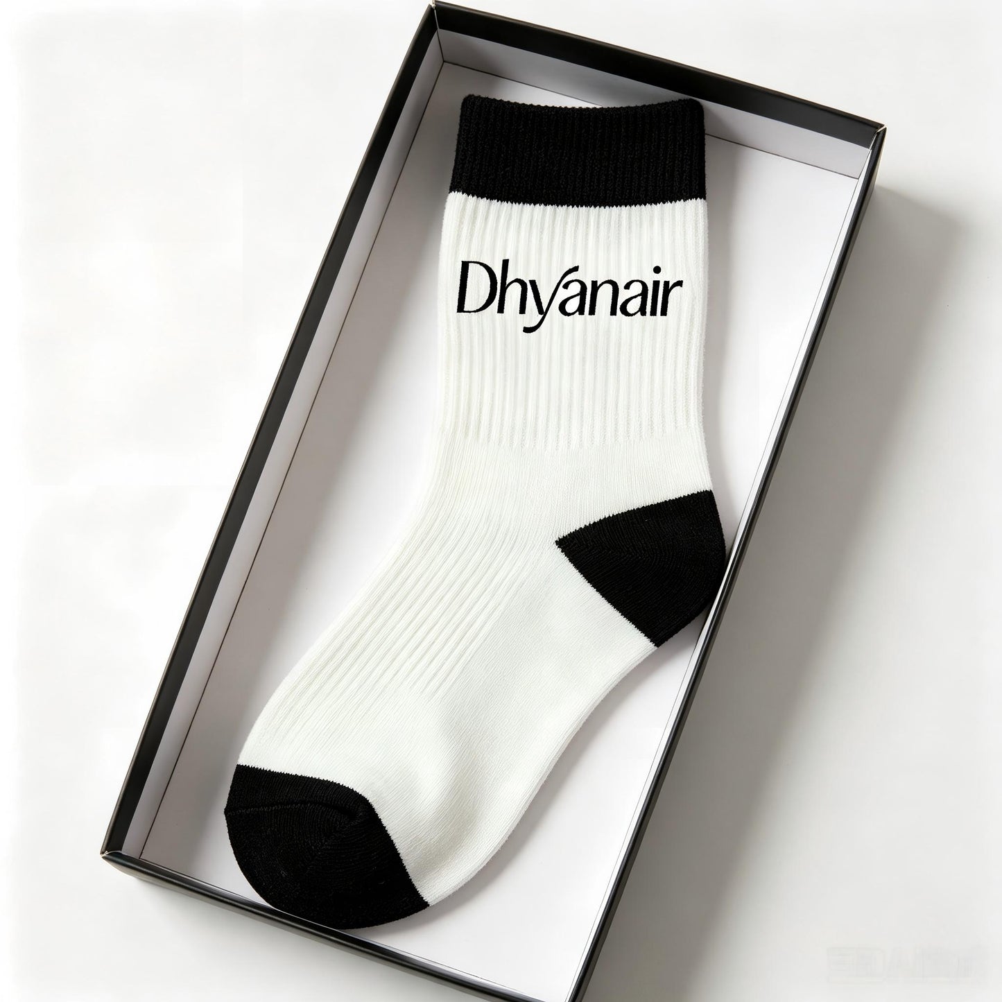 Dhyanaire Black White Color Block Crew Socks, Ribbed Soft Cotton Casual Socks, Letter Print Fashion Streetwear Athletic Socks for Men Women Daily Wear Gift Box