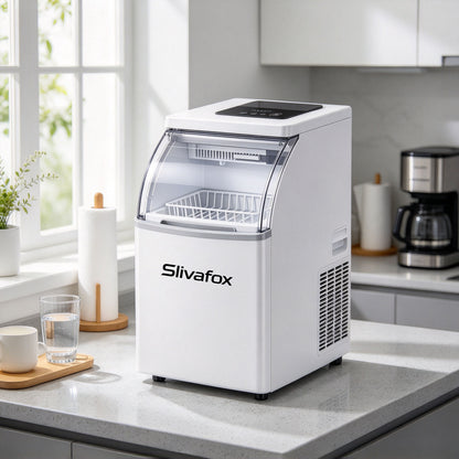 Slivafox Countertop Ice Maker Machine, Portable Automatic Ice Maker with Transparent Curved Lid, Home Ice Machine for Kitchen Bar Parties RV
