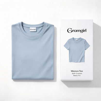 Gramgirl Women's Crew Neck Short Sleeve T-Shirt, Slim Fit Cropped Basic Tee, Soft Skin Friendly Casual T-Shirts for Women Daily Wear