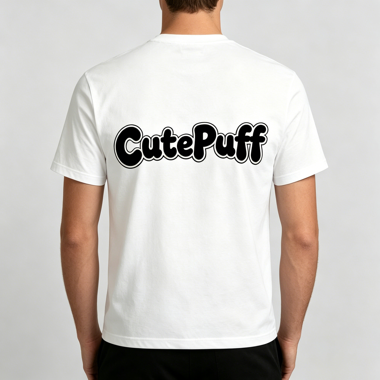 【CutePuff Logo Print Cotton T-Shirt】—— Minimalist Style & All-Day Comfort