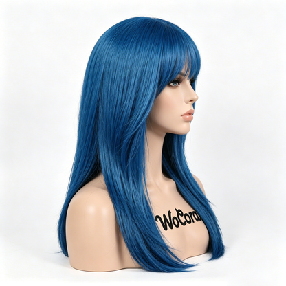 【WoCora Blue Straight Wig】—— Bold & Versatile Synthetic Hairpiece