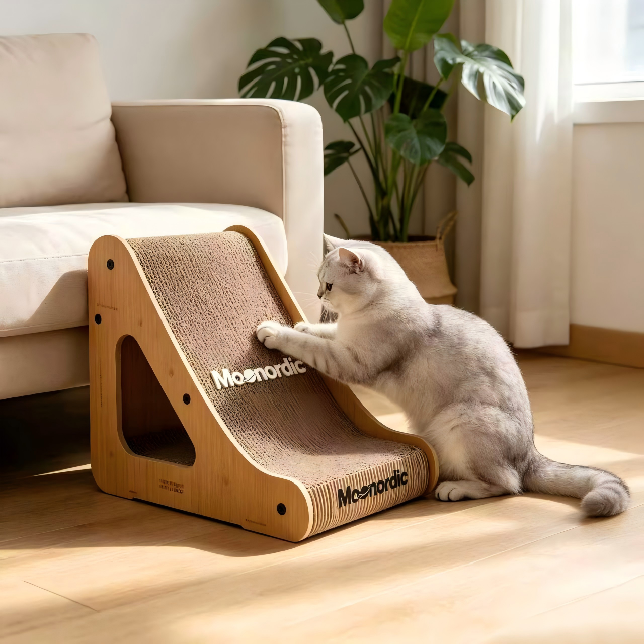 Moonordic Vertical Cat Scratching Pad, Durable Corrugated Cardboard Cat Scratcher with Wooden Frame, Anti-Slip No Shedding Cat Claw Grinder, Multi-Use Cat Bed Toy for Indoor Cats