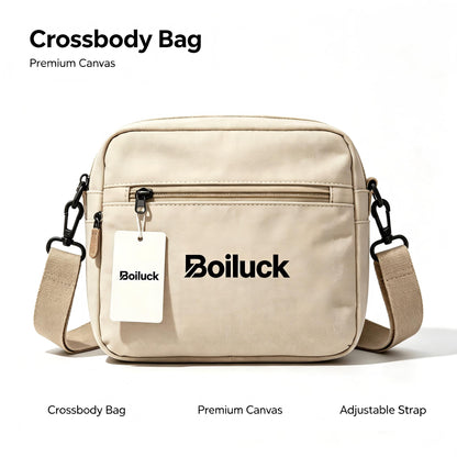 Boiluck Crossbody Bags for Men, Lightweight Canvas Shoulder Bag, Casual Daily Messenger Bag, Adjustable Strap Small Crossbody Bags for Travel Work Outdoor
