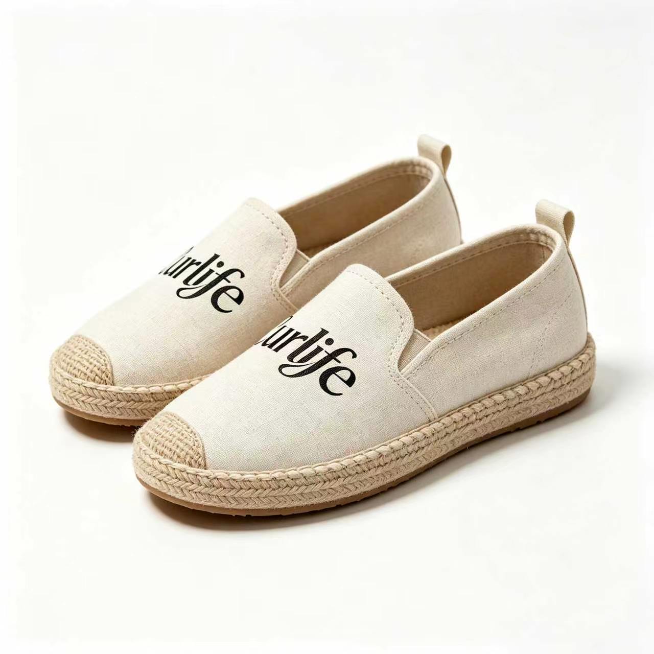 Curlife Women’s Slip-On Espadrille Flats, Breathable Linen Canvas Casual Loafers, Lightweight Non-Slip Woven Jute Sole Walking Shoes, Comfort Flat Shoes for Summer Daily Beach Travel Office
