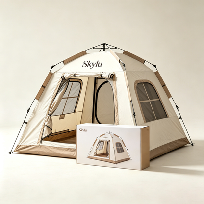 Skylu Instant Pop Up Camping Tent, 4 Person Family Tent with Mesh Windows, Waterproof Windproof Cabin Tent for Outdoor Camping, Hiking & Beach
