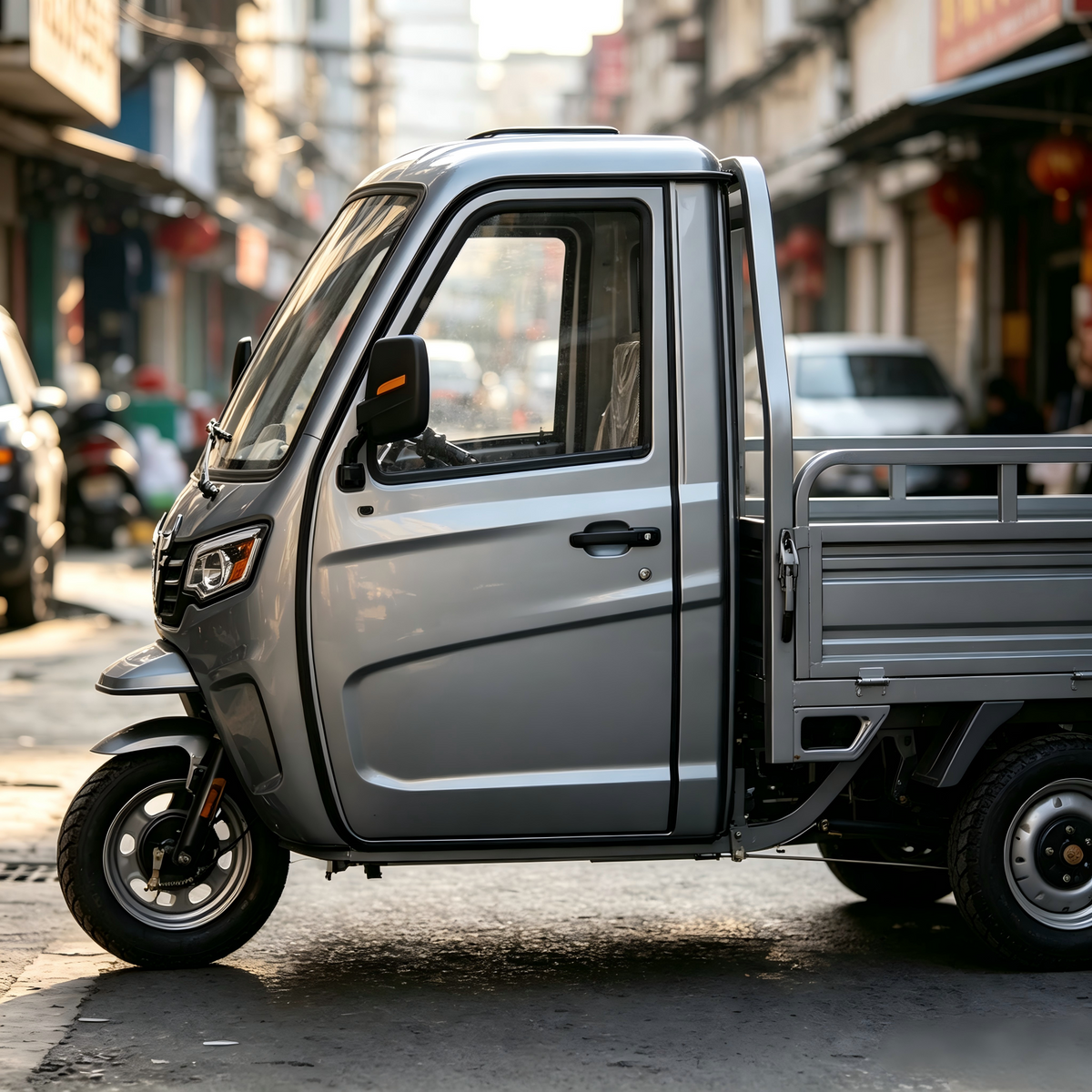Closed Cabin Electric Cargo Tricycle, Enclosed Single Cab Electric 3 Wheeler Delivery Truck, Heavy Duty Electric Freight Trike with Cargo Bed for Urban Logistics, Farm & Short Haul Transportation