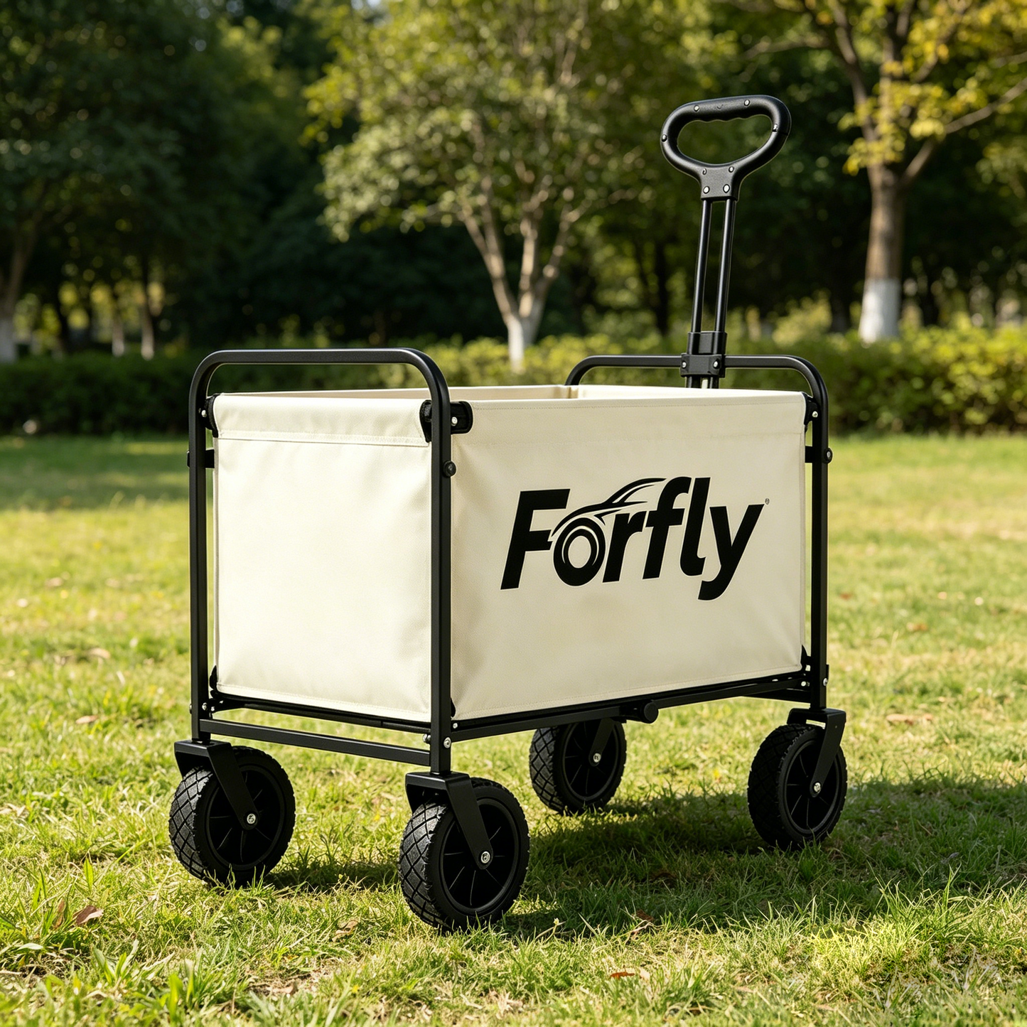 Forfly Collapsible Utility Wagon Cart - Heavy-Duty Folding Camping Cart with All-Terrain Wheels, Adjustable Handle, Large Capacity for Groceries, Beach, Yard, Outdoor Activities