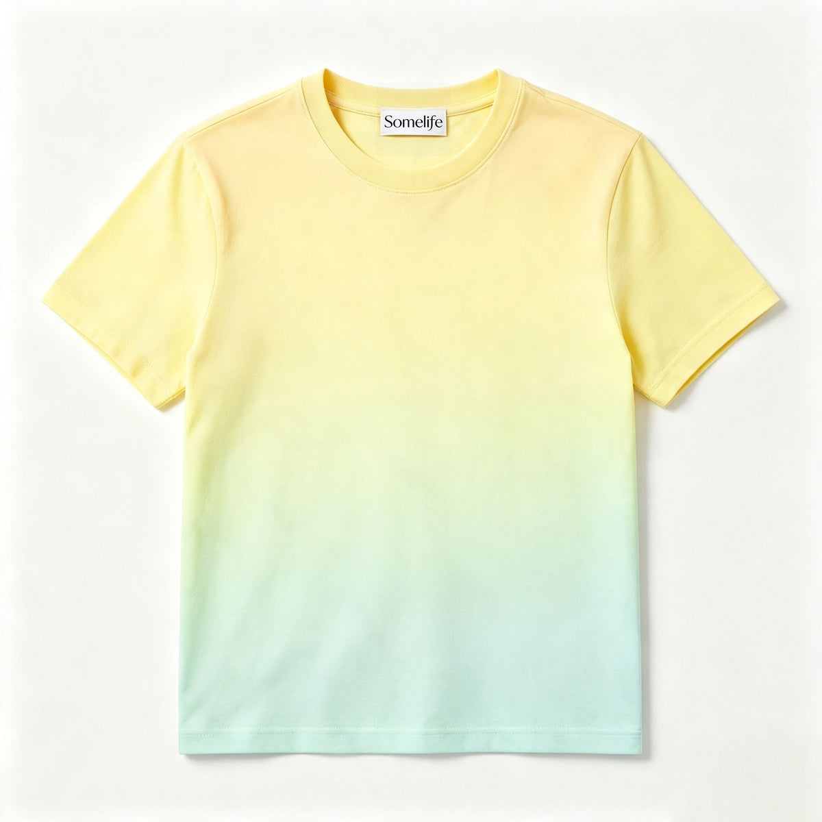 Somelife Yellow‑to‑Mint Green Gradient Crew Neck Short Sleeve T‑Shirt, Soft Breathable Cotton‑Blend Unisex Casual Everyday Tee