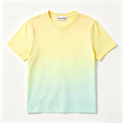Somelife Yellow‑to‑Mint Green Gradient Crew Neck Short Sleeve T‑Shirt, Soft Breathable Cotton‑Blend Unisex Casual Everyday Tee