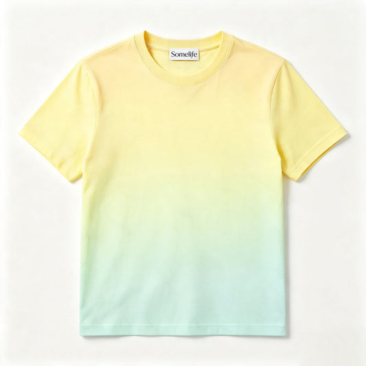 Somelife Yellow‑to‑Mint Green Gradient Crew Neck Short Sleeve T‑Shirt, Soft Breathable Cotton‑Blend Unisex Casual Everyday Tee