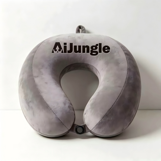 AiJungle Memory Foam Travel Neck Pillow, Soft Plush U-Shaped Pillow for Airplane, Car, Office Napping, Gray