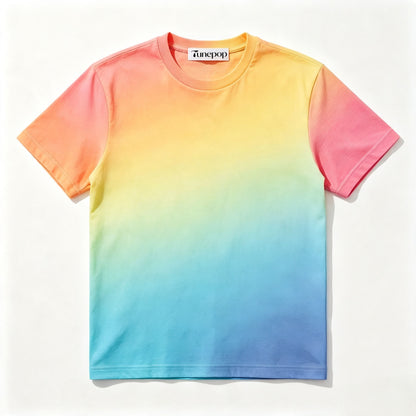 Tunepop Rainbow Gradient Crew Neck Short‑Sleeve T‑Shirt, Soft Lightweight Casual Basic Tee for Women