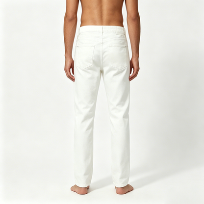 Artpear Men's White Straight-Leg Jeans, Classic Fit Casual Denim Pants, High Waist Comfort Stretch Trousers with Pockets, All-Season Streetwear