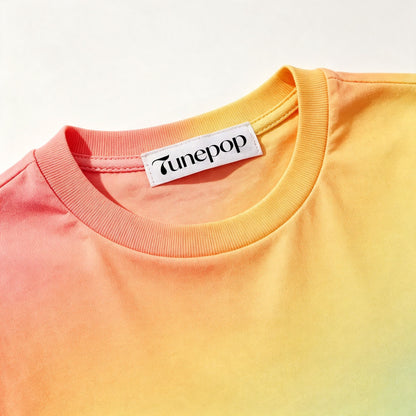 Tunepop Rainbow Gradient Crew Neck Short‑Sleeve T‑Shirt, Soft Lightweight Casual Basic Tee for Women