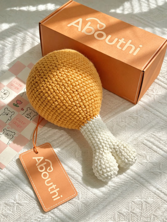 Abouthi Knitted Drumstick Dog Toy, Durable Crochet Chicken Leg Puppy Chew Toy, Soft Plush Interactive Pet Toy for Small Medium Dogs, Stress Relief Dog Teething Toy