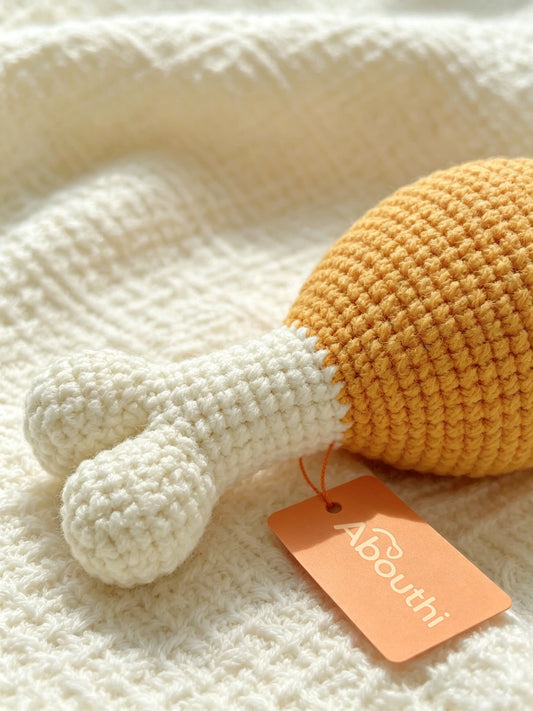 Abouthi Knitted Drumstick Dog Toy, Durable Crochet Chicken Leg Puppy Chew Toy, Soft Plush Interactive Pet Toy for Small Medium Dogs, Stress Relief Dog Teething Toy