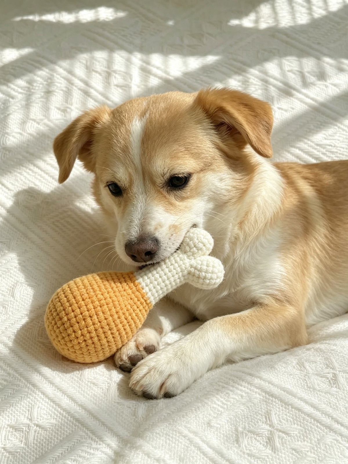 Abouthi Knitted Drumstick Dog Toy, Durable Crochet Chicken Leg Puppy Chew Toy, Soft Plush Interactive Pet Toy for Small Medium Dogs, Stress Relief Dog Teething Toy