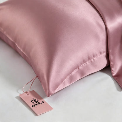 Acelive Luxury Satin Cover Bed Pillow with Removable Washable Cover, Soft Support Sleep Pillow for Hair & Skin, Standard Size