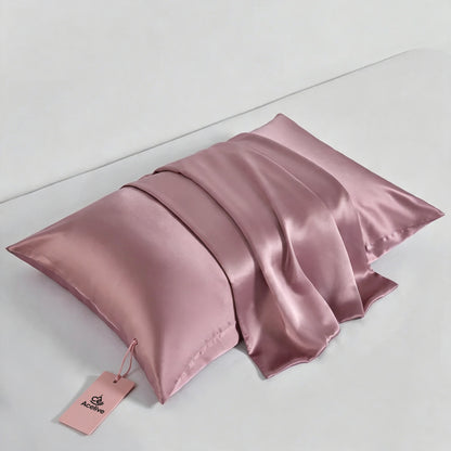 Acelive Luxury Satin Cover Bed Pillow with Removable Washable Cover, Soft Support Sleep Pillow for Hair & Skin, Standard Size