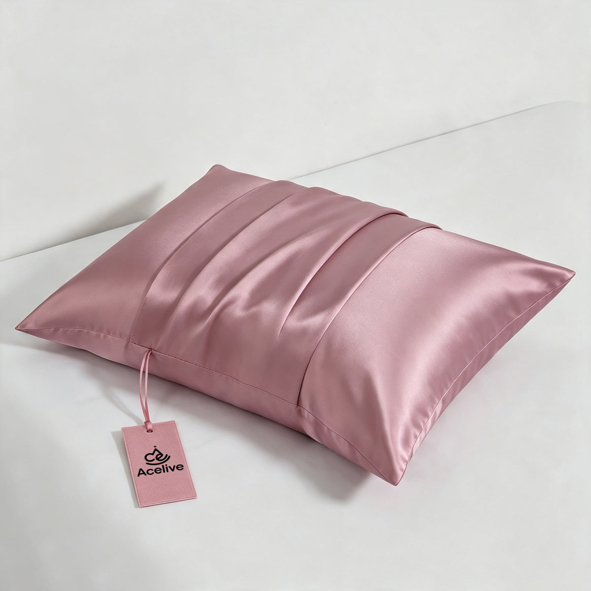 Acelive Luxury Satin Cover Bed Pillow with Removable Washable Cover, Soft Support Sleep Pillow for Hair & Skin, Standard Size