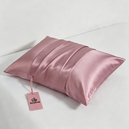 Acelive Luxury Satin Cover Bed Pillow with Removable Washable Cover, Soft Support Sleep Pillow for Hair & Skin, Standard Size