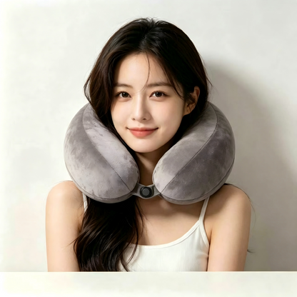 AiJungle Memory Foam Travel Neck Pillow, Soft Plush U-Shaped Pillow for Airplane, Car, Office Napping, Gray