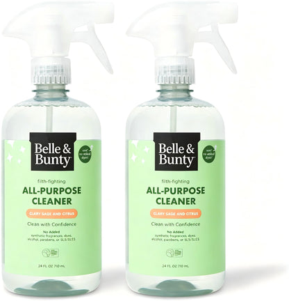 Belle & Bunty All Purpose Cleaner, Clary Sage & Citrus Scent, 24 FL OZ (710mL), Multi Surface Household Cleaning Spray, No Added Synthetic Fragrances, Dyes, Alcohol, Parabens & SLS/SLES for Kitchen, Bathroom, Countertop