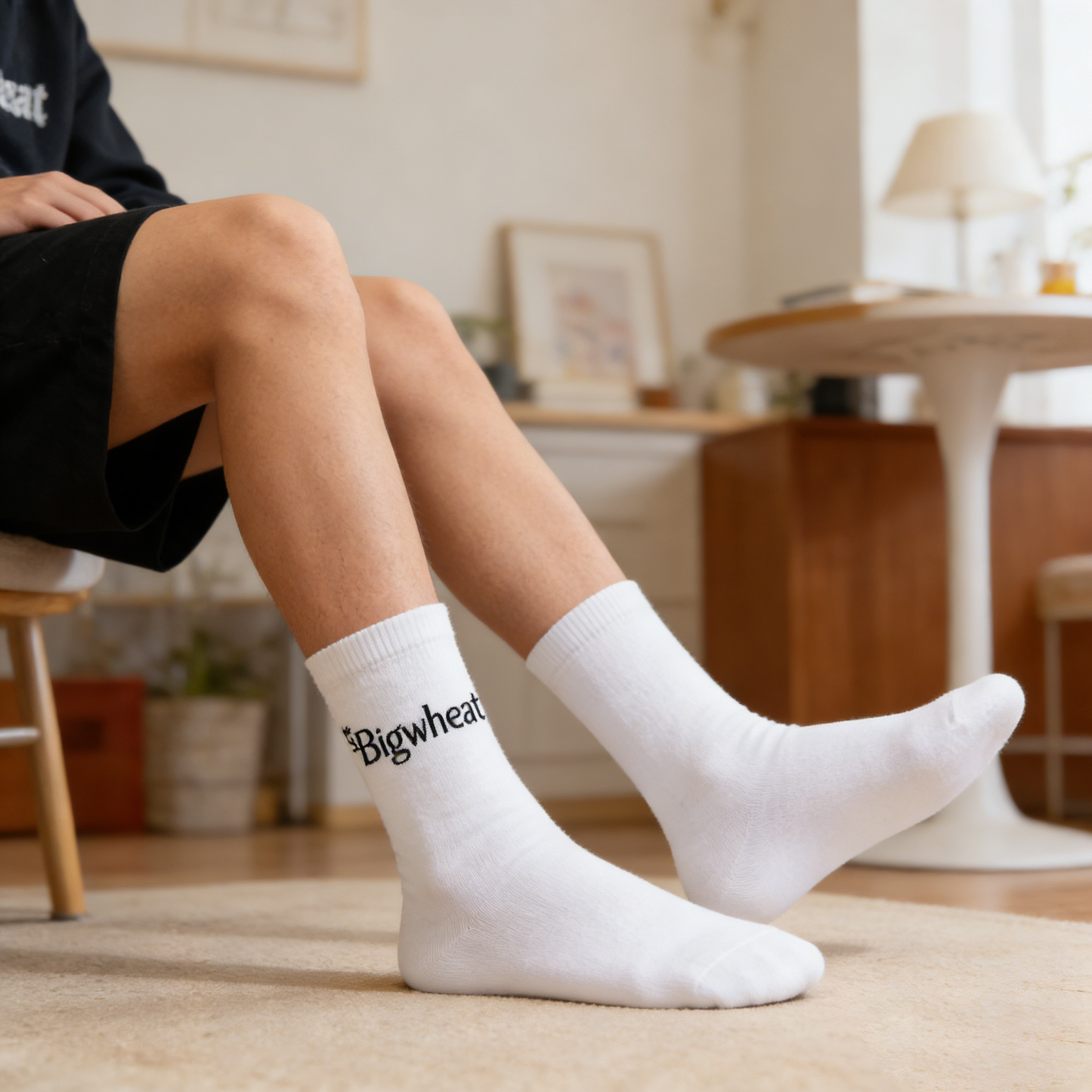 Bigwheat Embroidered Crew Socks, Breathable Cotton Casual Socks, Trendy Everyday Athletic Socks