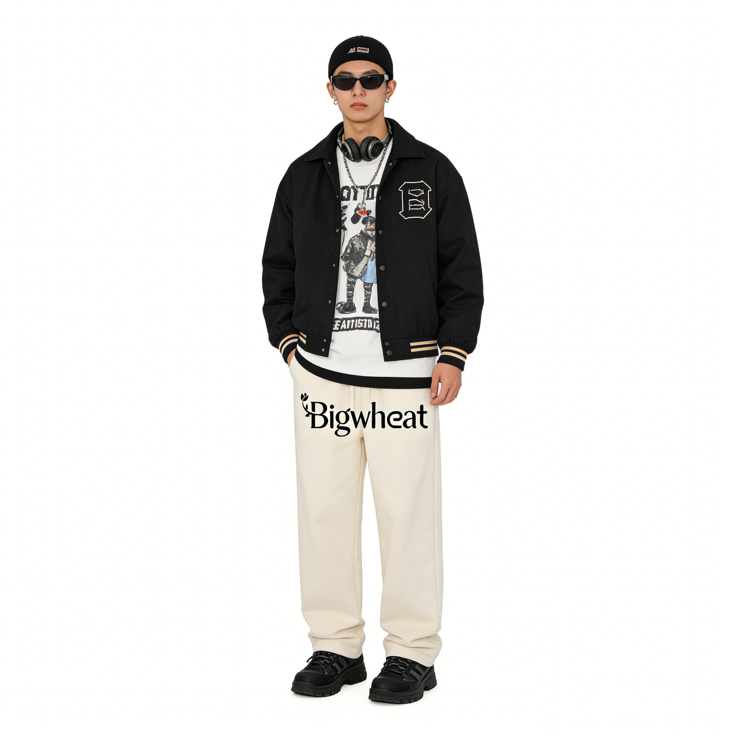 Bigwheat Casual Sweatpants, Relaxed Fit Drawstring Waist Joggers, Soft Breathable Cotton Blend Lounge Pants for Daily Wear, Street Style & Office Casual