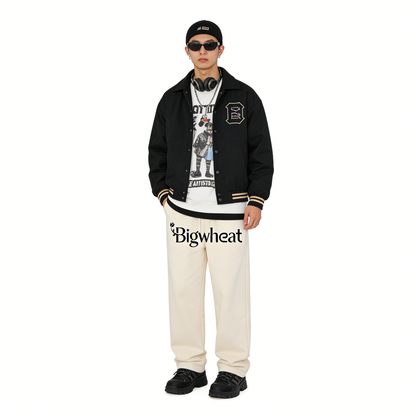 Bigwheat Casual Sweatpants, Relaxed Fit Drawstring Waist Joggers, Soft Breathable Cotton Blend Lounge Pants for Daily Wear, Street Style & Office Casual