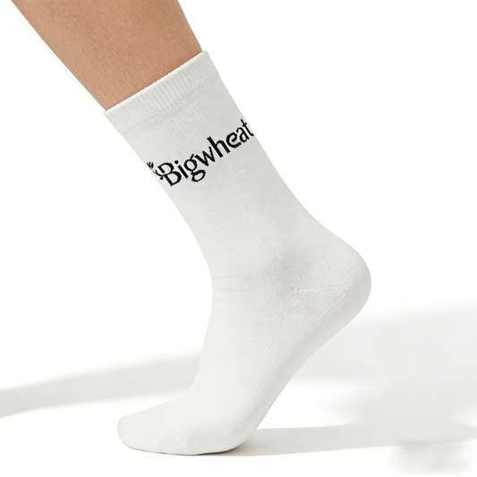 Bigwheat Embroidered Crew Socks, Breathable Cotton Casual Socks, Trendy Everyday Athletic Socks