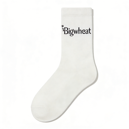 Bigwheat Embroidered Crew Socks, Breathable Cotton Casual Socks, Trendy Everyday Athletic Socks