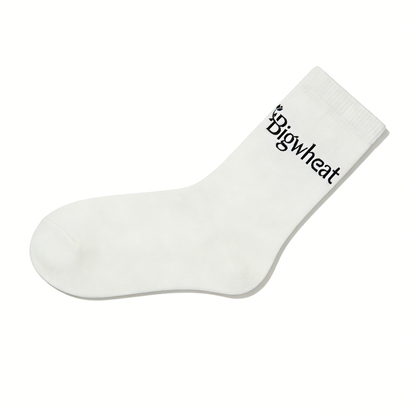 Bigwheat Embroidered Crew Socks, Breathable Cotton Casual Socks, Trendy Everyday Athletic Socks