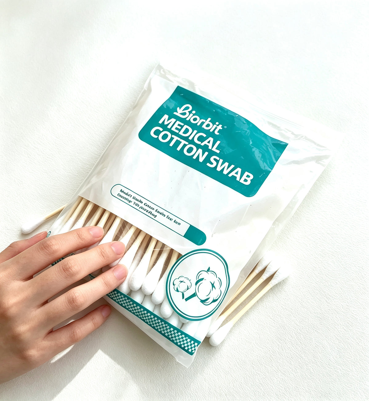 Biorbit Medical Cotton Swabs, 8cm Bamboo Stick Double Tipped Cotton Swabs, Disposable Medical Cotton Swabs for Home Skin Cleaning & Wound Care, 100 Counts Per Bag
