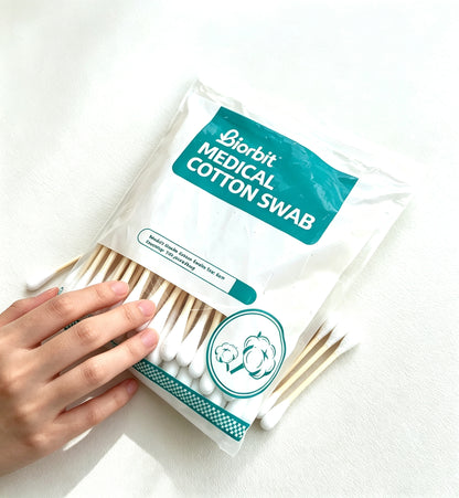 Biorbit Medical Cotton Swabs, 8cm Bamboo Stick Double Tipped Cotton Swabs, Disposable Medical Cotton Swabs for Home Skin Cleaning & Wound Care, 100 Counts Per Bag