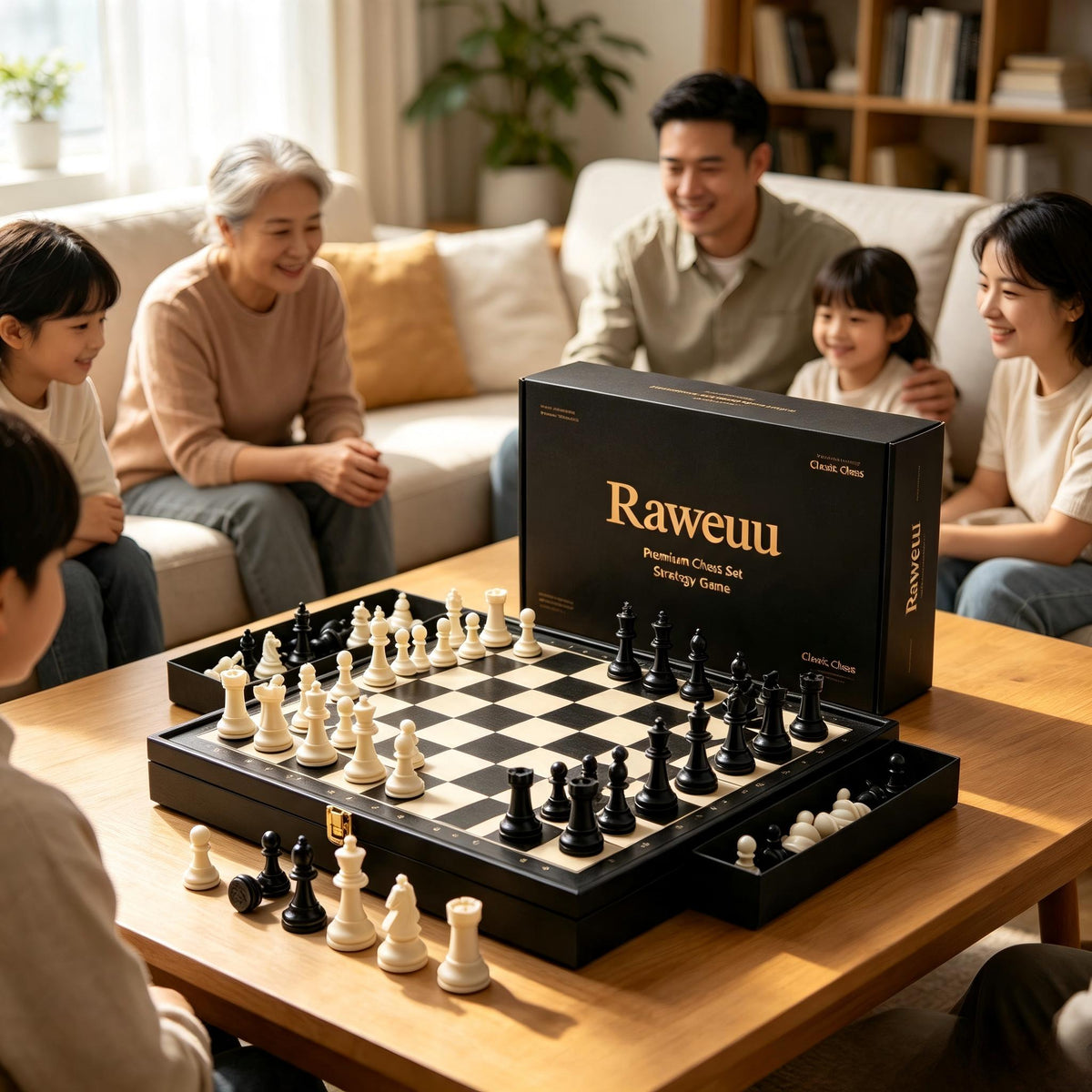 Raweuu Premium Wooden Chess Set, Folding Chess Board Game with Storage Drawers for Chess Pieces, Classic Strategy Board Game for Adults Kids, Ideal for Home Entertainment & Gift