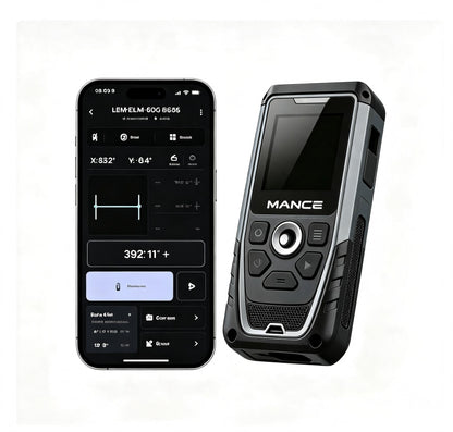 MANCE Laser Distance Measurer, Digital Laser Tape Measure with Bluetooth, Backlit LCD Display, Handheld Distance Meter for Construction, Home Renovation, Interior Decoration