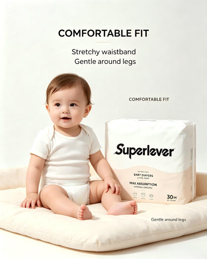 Superlever Baby Diapers, Ultra Soft Hypoallergenic Disposable Diapers for Newborn Toddlers, Max Absorption Breathable Lightweight Infant Diapers with Stretch Waistband, Size M 30 Count
